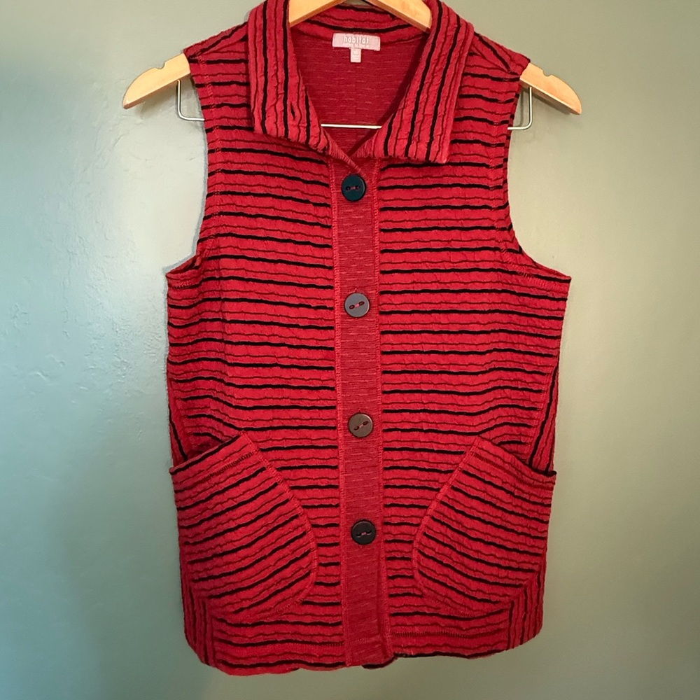 Habitat Clothes to Live In Red Black Textured Button Vest XS